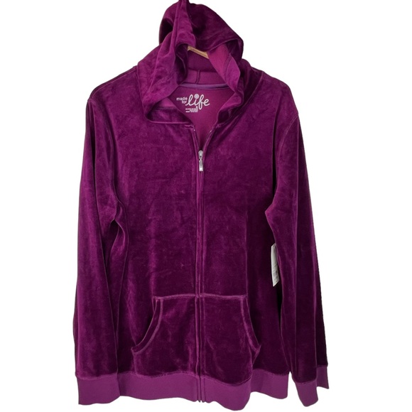 New MADE FOR LIFE Velour Hoodie Jacket XL French Wine - Picture 3 of 6